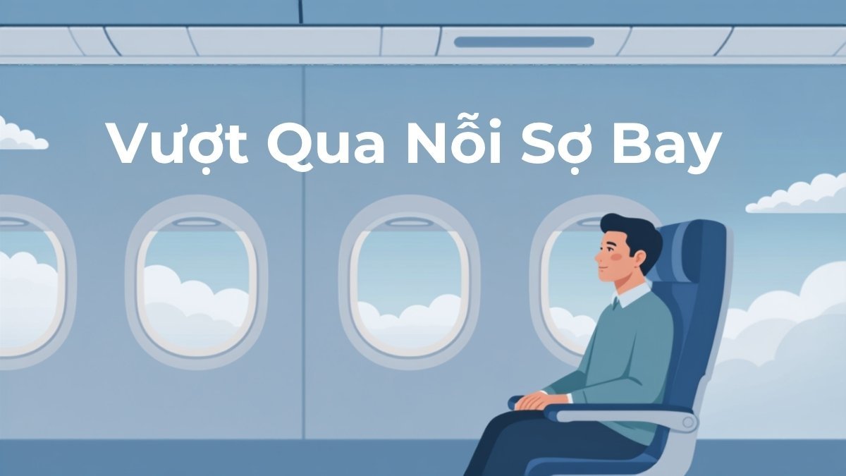 Người ngồi ghế cạnh cửa sổ máy bay, thư giãn nhìn ra bầu trời, minh họa cho bài viết cách vượt qua nỗi sợ bay