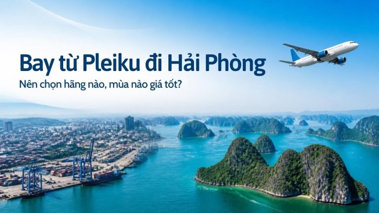 Máy bay bay trên cảng Hải Phòng và các đảo đá vôi Cát Bà, minh họa bài viết bay từ Pleiku đi Hải Phòng