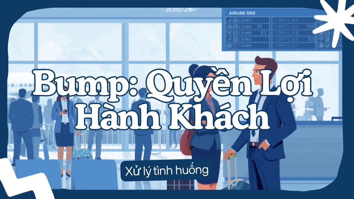 Hành khách trao đổi với nhân viên hàng không tại quầy sân bay trong tình huống bị từ chối vận chuyển (bump)