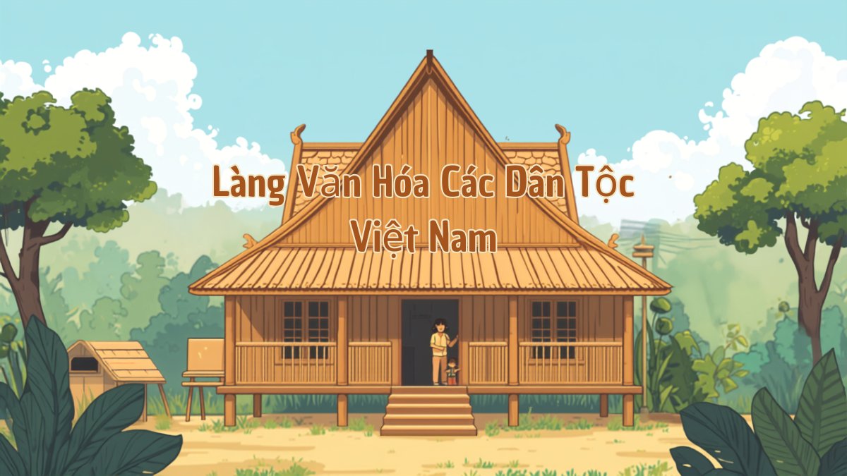 Gia đình tham quan ngôi nhà sàn gỗ truyền thống tại Làng Văn hóa các dân tộc Việt Nam, Đồng Mô