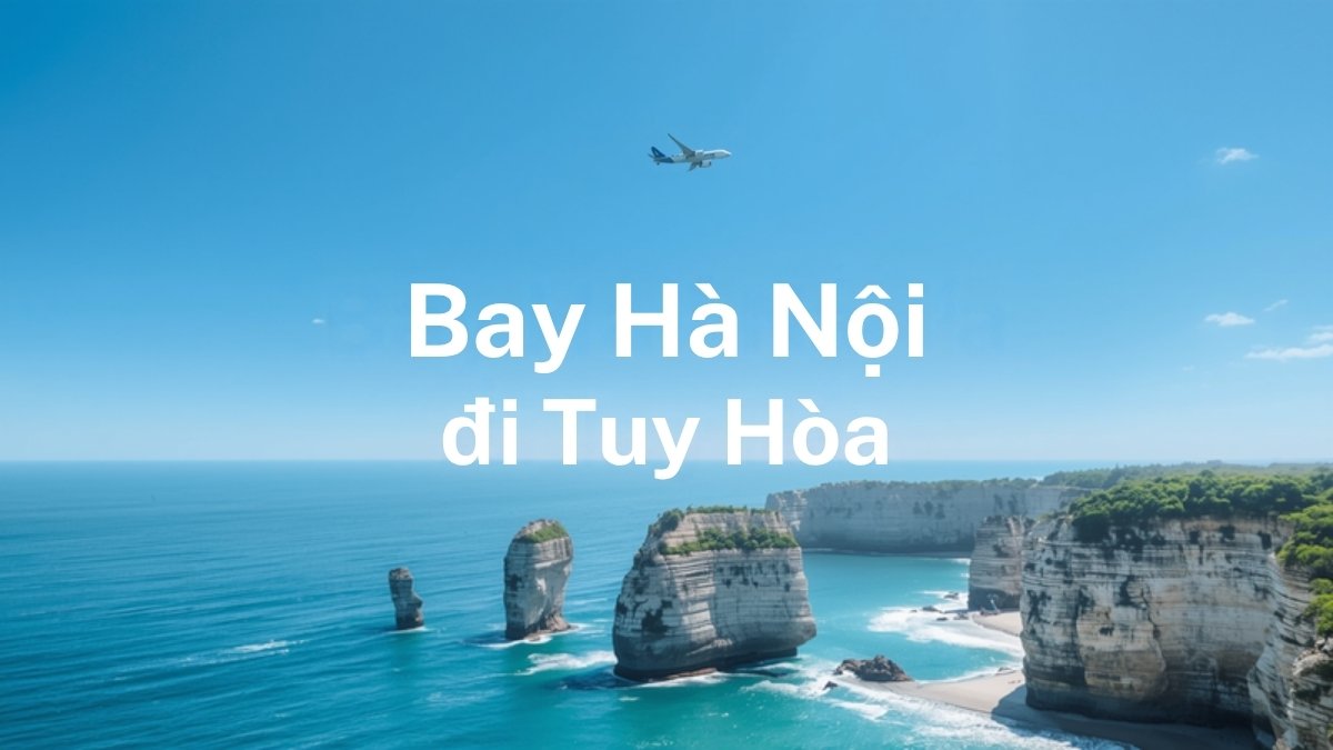 Máy bay bay trên bờ biển gành đá Phú Yên, minh họa bài vé máy bay Hà Nội đi Tuy Hòa