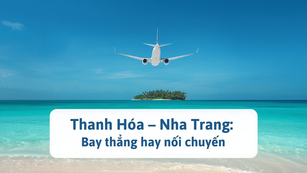 Máy bay trắng bay trên biển Nha Trang xanh ngọc – minh họa bài vé máy bay Thanh Hóa đi Nha Trang: bay thẳng hay nối chuyến