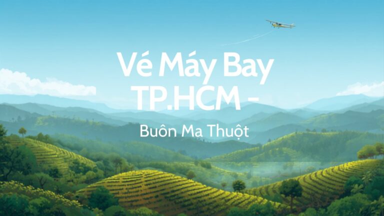 Máy bay bay trên đồi cà phê xanh mướt Tây Nguyên, minh họa tuyến bay TP.HCM đi Buôn Ma Thuột
