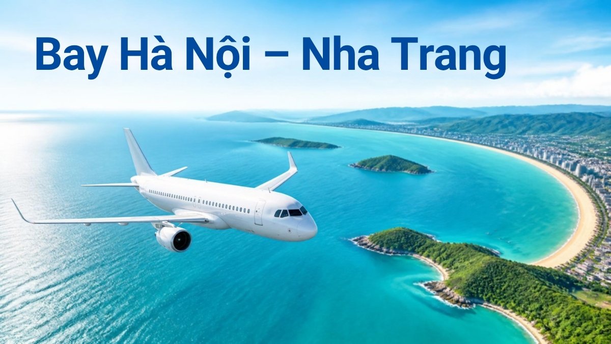 Máy bay bay trên vịnh biển Nha Trang xanh ngọc – minh họa chuyến bay Hà Nội – Nha Trang