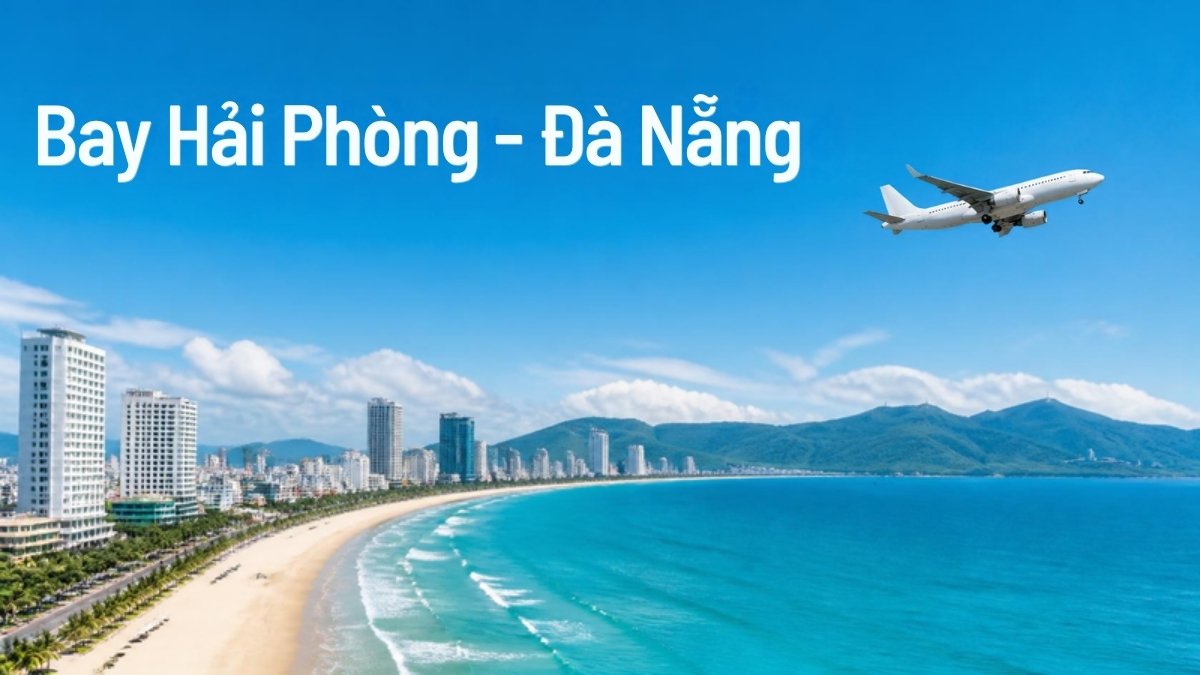 Máy bay bay trên bãi biển Mỹ Khê Đà Nẵng – minh họa vé máy bay Hải Phòng đi Đà Nẵng
