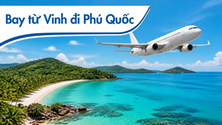 Máy bay bay trên bãi biển đảo Phú Quốc – minh họa chuyến bay từ Vinh đi Phú Quốc