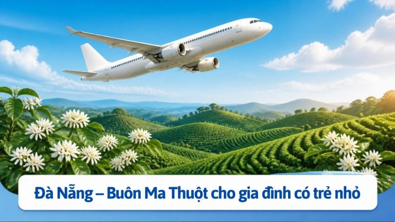 Máy bay trắng bay trên đồi cà phê nở hoa ở Buôn Ma Thuột – kinh nghiệm đặt vé Đà Nẵng – Buôn Ma Thuột cho gia đình có trẻ nhỏ