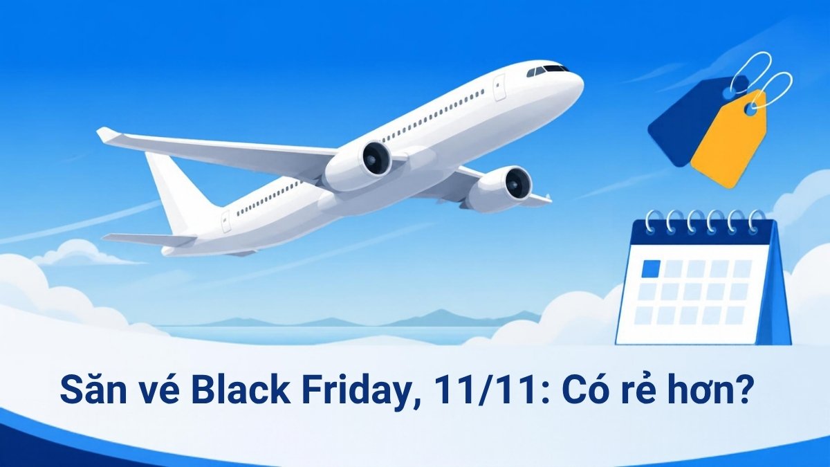 Máy bay cất cánh cùng thẻ giảm giá và lịch tháng 11 – săn vé máy bay Black Friday, 11/11