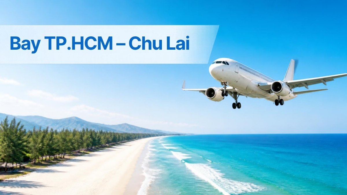 Máy bay hạ cánh trên bờ biển Quảng Nam – minh họa tuyến bay TP.HCM – Chu Lai