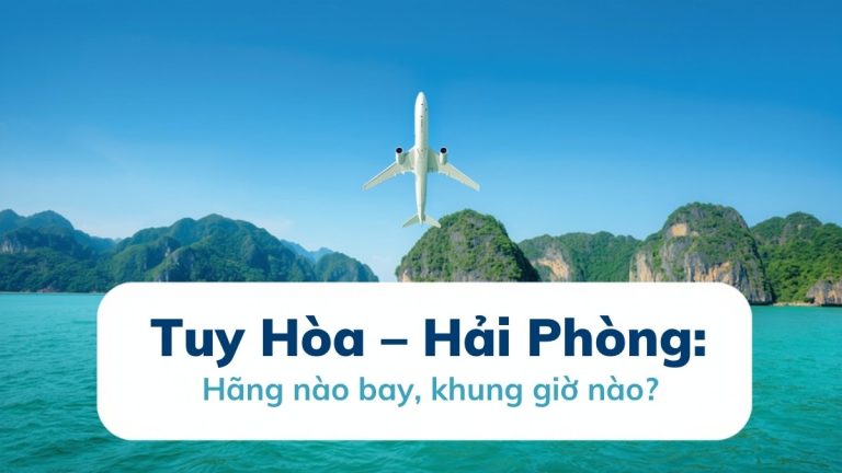Máy bay trắng bay trên vịnh đá vôi Cát Bà Hải Phòng – minh họa bài vé máy bay Tuy Hòa đi Hải Phòng: hãng nào bay, khung giờ nào